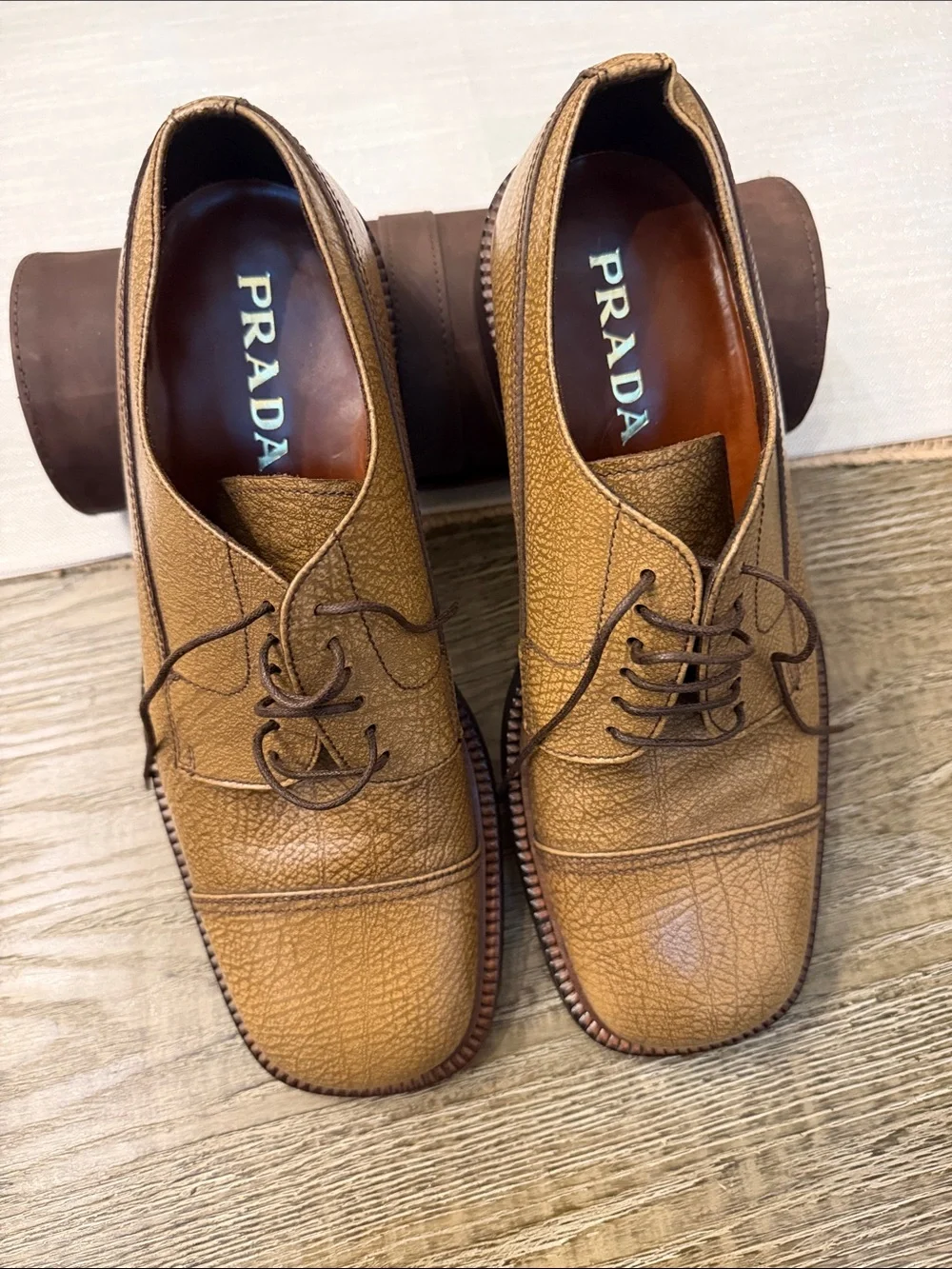 Prada Men's Brown Leather Derby Shoes